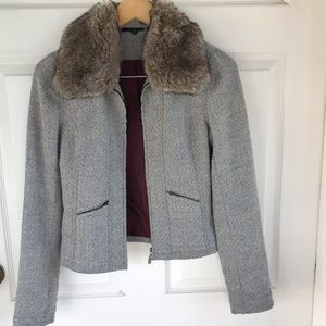 DKNY Lined Fur Trim houndstooth jacket